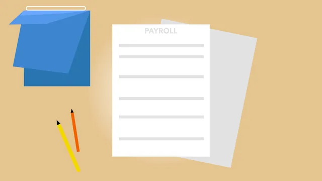 Vector illustration of payroll documents placed on beige desk near pencils and blue black calendar. Sådan vurderer du samlet løn: Grundløn, pension, ferie og goder